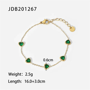 Youthway Green Cubic Zirconia Bracelet Stainless Steel Plated