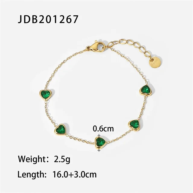 Youthway Green Cubic Zirconia Bracelet Stainless Steel Plated