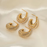 Youthway High Stainless Steel Pearl C-Shape Earrings Women