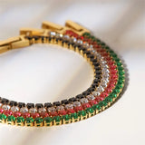 Youthway Green Red CZ Bracelet Stainless Steel 18K PVD Plated Textured