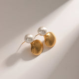Youthway Arrival Stainless Steel Pearl Shell Shape Earrings