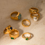 Youthway Metal Casting Texture Ring Wide Statement Golden Jewelry