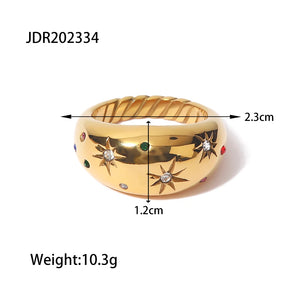 Youthway Metal Casting Texture Ring Wide Statement Golden Jewelry
