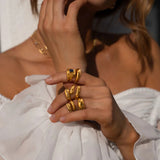 Youthway Metal Casting Texture Ring Wide Statement Golden Jewelry