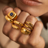 Youthway Metal Casting Texture Ring Wide Statement Golden Jewelry