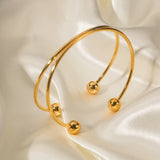 Youthway Stainless Steel Double Ball Open Cuff Bangle Women Charm Jewelry