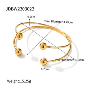 Youthway Stainless Steel Double Ball Open Cuff Bangle Women Charm Jewelry