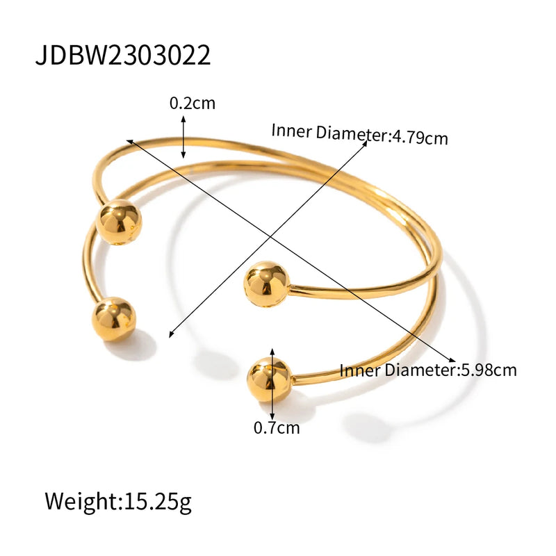 Youthway Stainless Steel Double Ball Open Cuff Bangle Women Charm Jewelry