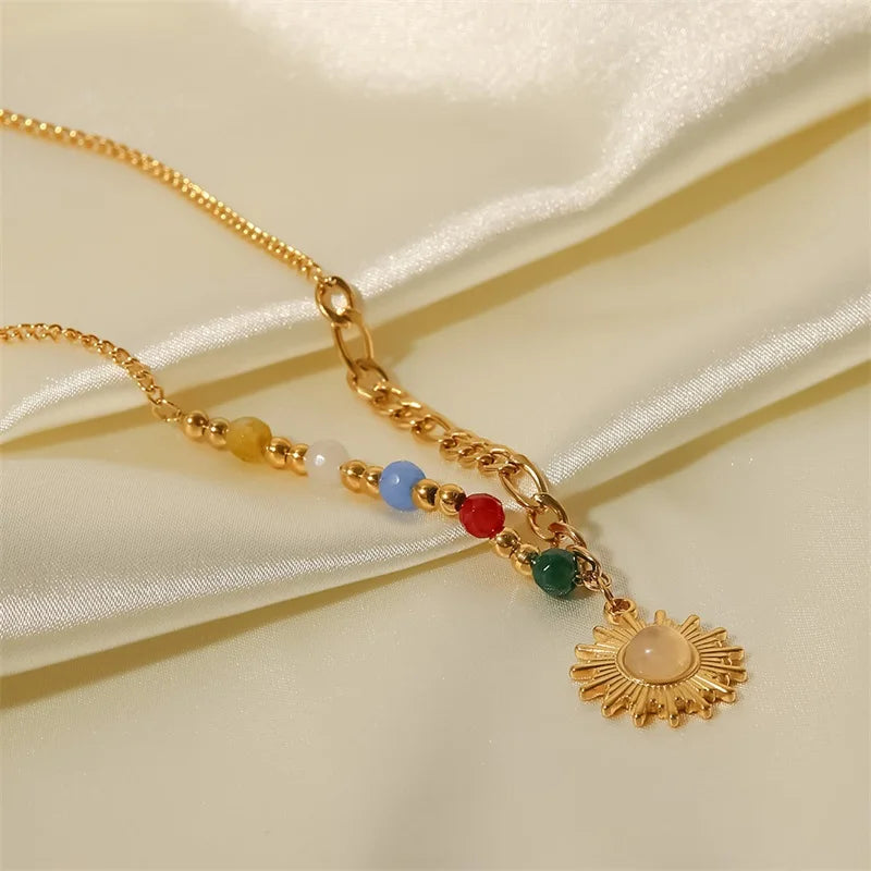 Youthway Sun Pendant Necklace Colored Natural Stone Geometric Pendant