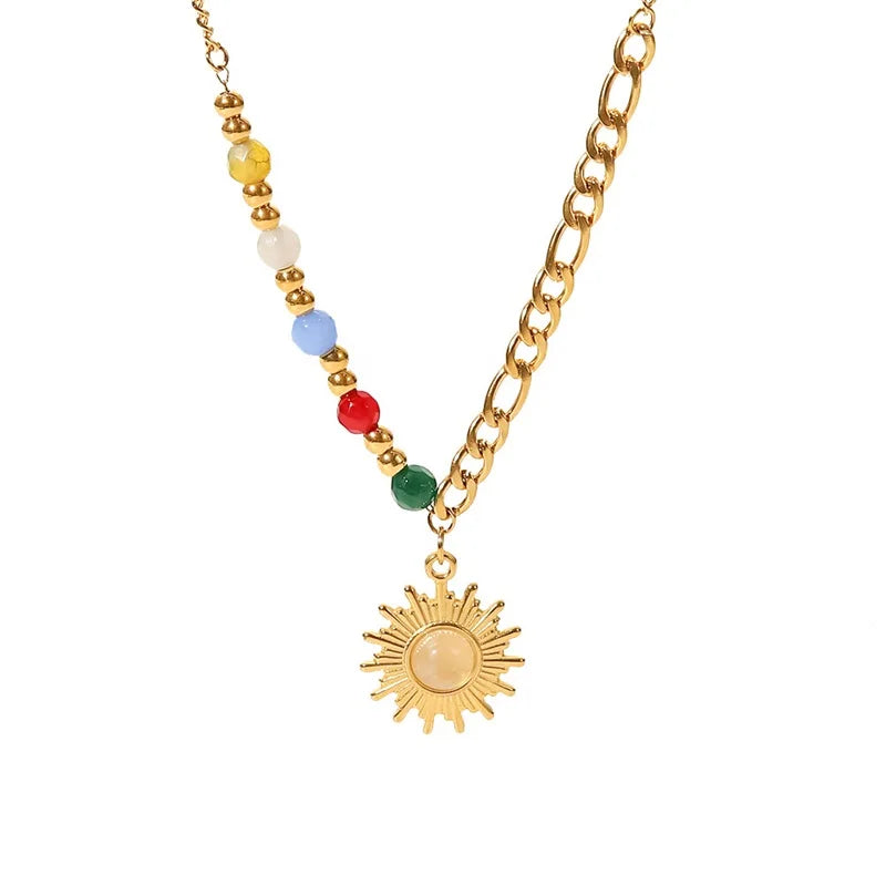 Youthway Sun Pendant Necklace Colored Natural Stone Geometric Pendant
