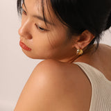 Youthway Stainless Steel Pearl Ball Earrings 18K Plated Geometric Earrings
