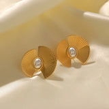 Youthway Stainless Steel Oval Pearl Earrings