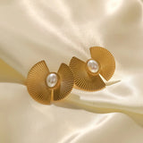 Youthway Stainless Steel Oval Pearl Earrings