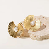 Youthway Stainless Steel Oval Pearl Earrings