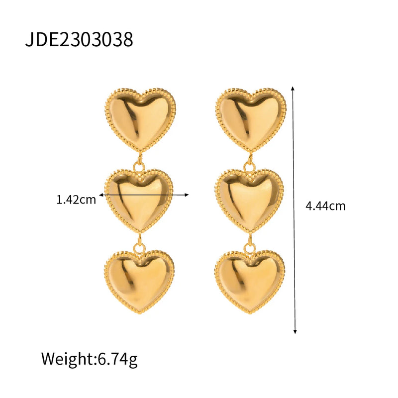 Youthway Triple Row Heart Tassel Earrings High Jewelry Women