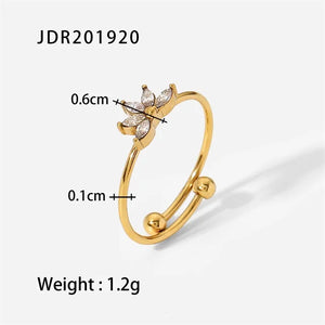 Youthway CZ Adjustable Steel Ring 18K PVD Texture Jewelry