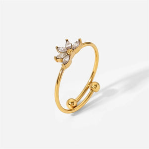 Youthway CZ Adjustable Steel Ring 18K PVD Texture Jewelry