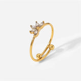 Youthway CZ Adjustable Steel Ring 18K PVD Texture Jewelry