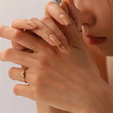 Youthway CZ Adjustable Steel Ring 18K PVD Texture Jewelry
