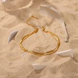 Youthway Layered Anklet for Women Stainless Steel Flat Snake Chain 18K