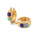 Youthway Square Natural Stone Hoop Earrings Golden Huggie Jewelry