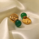 Vintage Stainless Steel Coin Pearl Dangle Earrings 18K PVD Plated