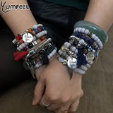 Yumfeel Bohemia Vintage Feather Tassel Bracelet Set