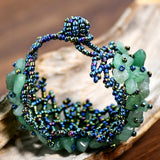 Bohemian Stone Bracelet Aventurine Amethyst Rose Quartz Wide Band