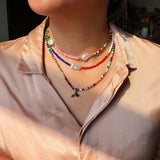 Yumfeel Women Seed Beads Charm Necklace Beaded Choker Jewelry