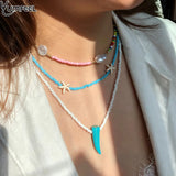 Yumfeel Women Seed Beads Charm Necklace Beaded Choker Jewelry