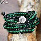 Yumfeel Malachite Beaded Leather Wrap Bracelet, 5 Layers