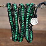 Yumfeel Malachite Beaded Leather Wrap Bracelet, 5 Layers