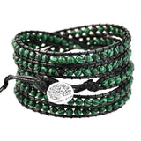 Yumfeel Malachite Beaded Leather Wrap Bracelet, 5 Layers