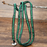 Yumfeel Malachite Beaded Leather Wrap Bracelet, 5 Layers