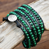 Yumfeel Malachite Beaded Leather Wrap Bracelet, 5 Layers