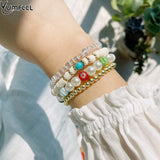 Yumfeel Boho Glass Beads Pearl Crystal Bracelet Set