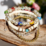 Yumfeel Boho Glass Beads Pearl Crystal Bracelet Set