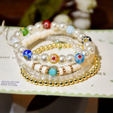 Yumfeel Boho Glass Beads Pearl Crystal Bracelet Set