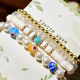 Yumfeel Boho Glass Beads Pearl Crystal Bracelet Set