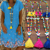 Bohemian Tassel Long Necklace Colorful Beads Stone Butterfly Pendant