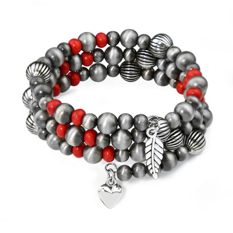 Vintage Navajo Pearl Red Turquoise Bracelet Western Style Heart Charm