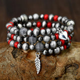Vintage Navajo Pearl Red Turquoise Bracelet Western Style Heart Charm