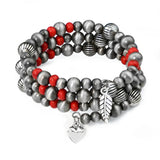 Vintage Navajo Pearl Red Turquoise Bracelet Western Style Heart Charm