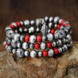 Vintage Navajo Pearl Red Turquoise Bracelet Western Style Heart Charm