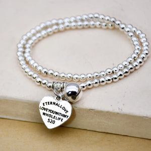 Vintage Silver Plated Heart Bracelet Double Layer Beaded Women Jewelry