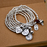 Vintage Silver Plated Heart Bracelet Double Layer Beaded Women Jewelry