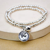 Vintage Silver Plated Heart Bracelet Double Layer Beaded Women Jewelry