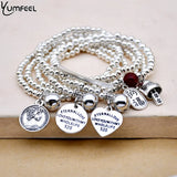 Vintage Silver Plated Heart Bracelet Double Layer Beaded Women Jewelry