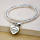 Vintage Silver Plated Heart Bracelet Double Layer Beaded Women Jewelry