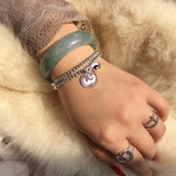 Vintage Silver Plated Heart Bracelet Double Layer Beaded Women Jewelry